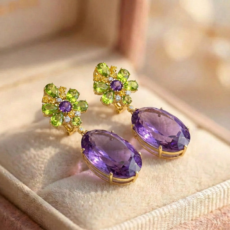 Vintage Purple Glass Green Earrings