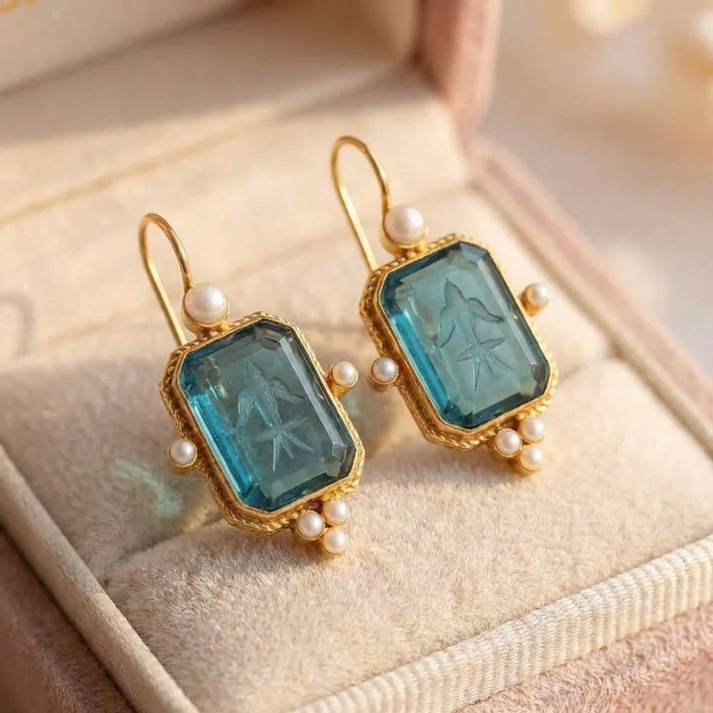Vintage Blue Glass Pearl Earrings