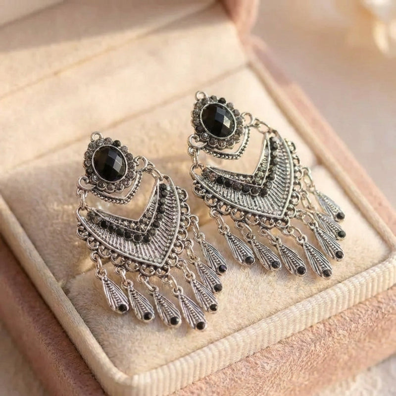 Vintage Black Rhinestone Bohemian Earrings