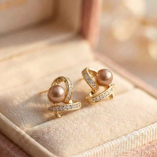 Elegant Heart Champagne Pearl Earrings