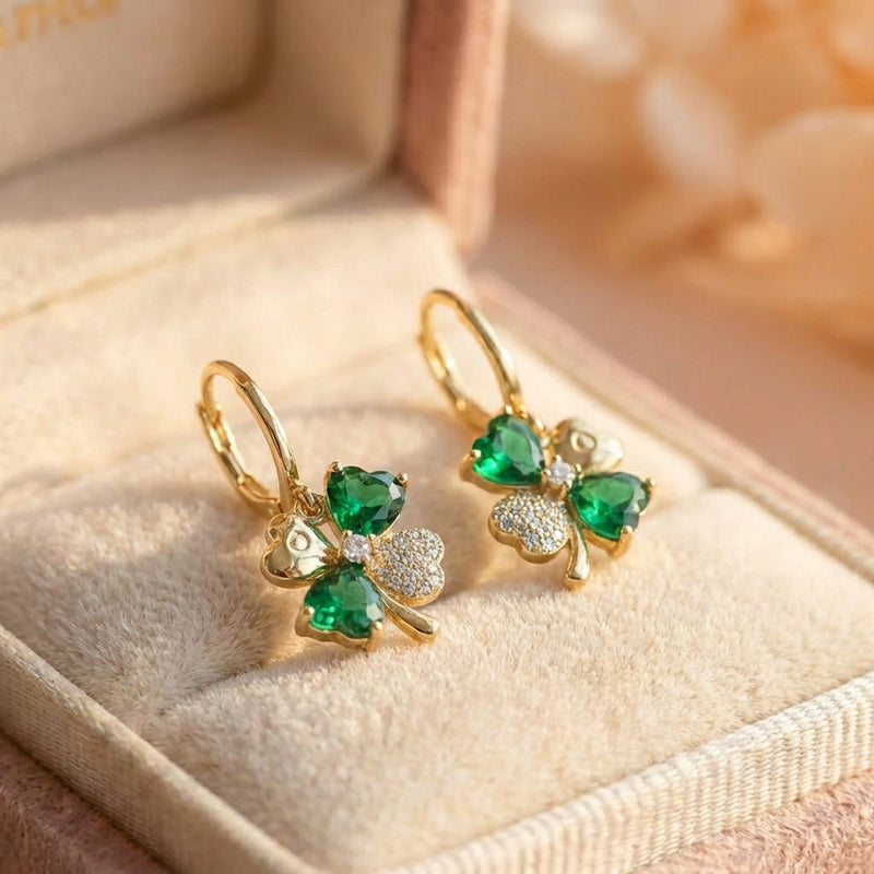 Luxury Clover Shiny Zircon Drop Earrings