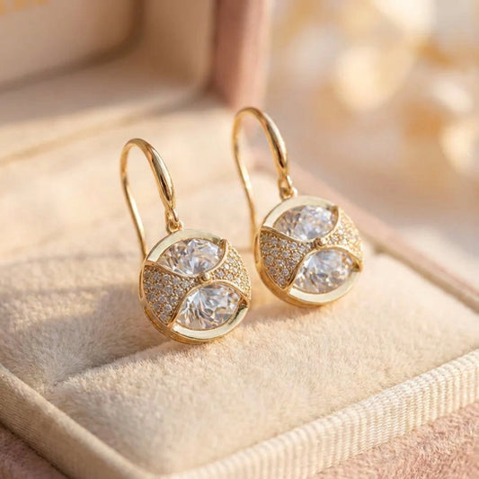 Gold Round Sparkle Drop Earrings