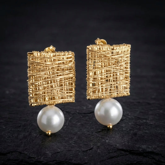 Vintage Golden Threads With Pearls Earrings