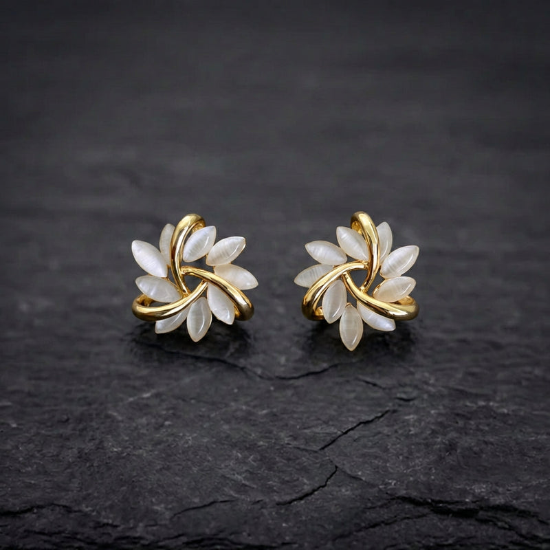 Elegant And Exquisite Opal Petal Circle Stud Earrings In Gold