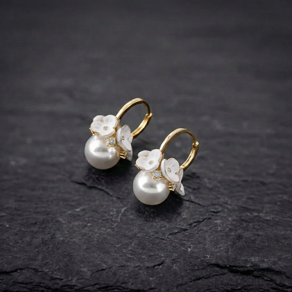 Vintage Flower Pearl Ball Pendant Earrings