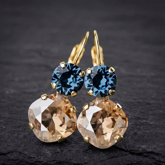 Blue Champagne Stone Dangle Earrings