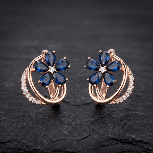 Blue Natural Zircon Flower Earrings
