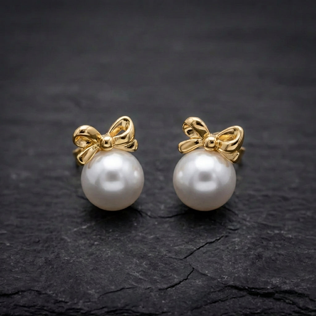 Classic Pearl Bowknot Stud Earrings
