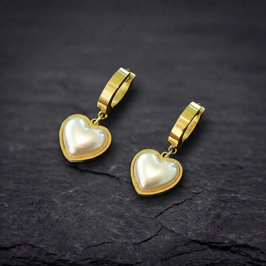 Classic Pearl Heart Gold Earrings