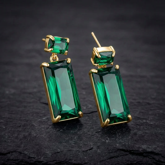 Vintage Green Rectangle Crystal Earrings