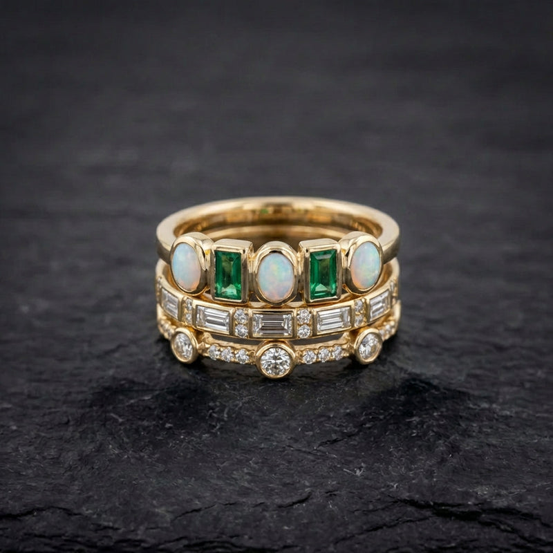 Vintage White And Green Opal Rings