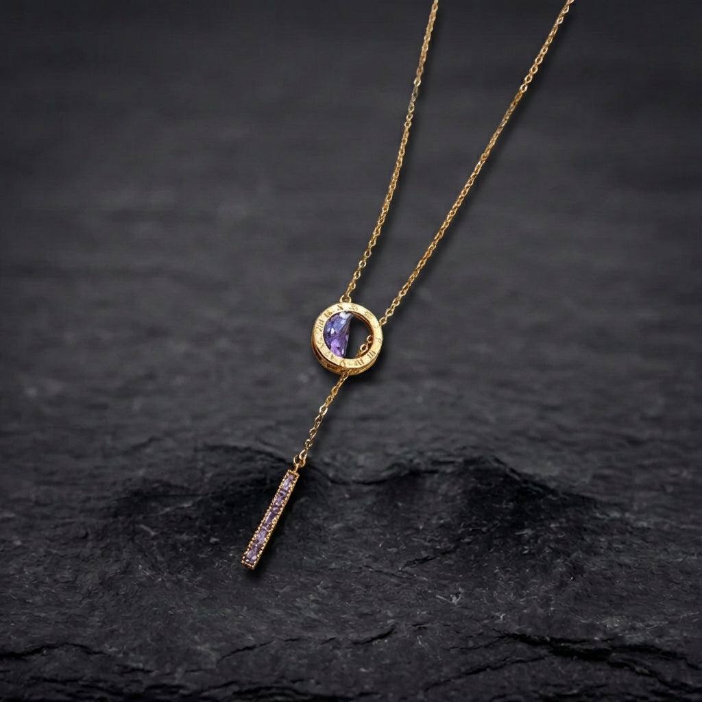 Roman Necklace With Purple Zirconia In Gold