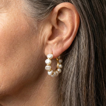 Vintage White Pearl Hoop Earrings