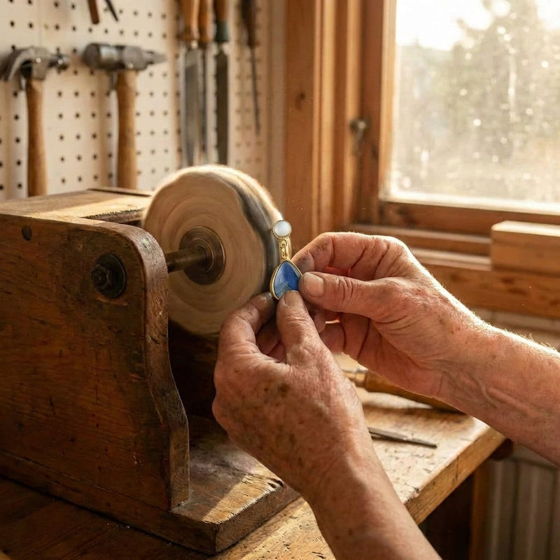 Blue Inlaid Drop Stone Pearl Earrings