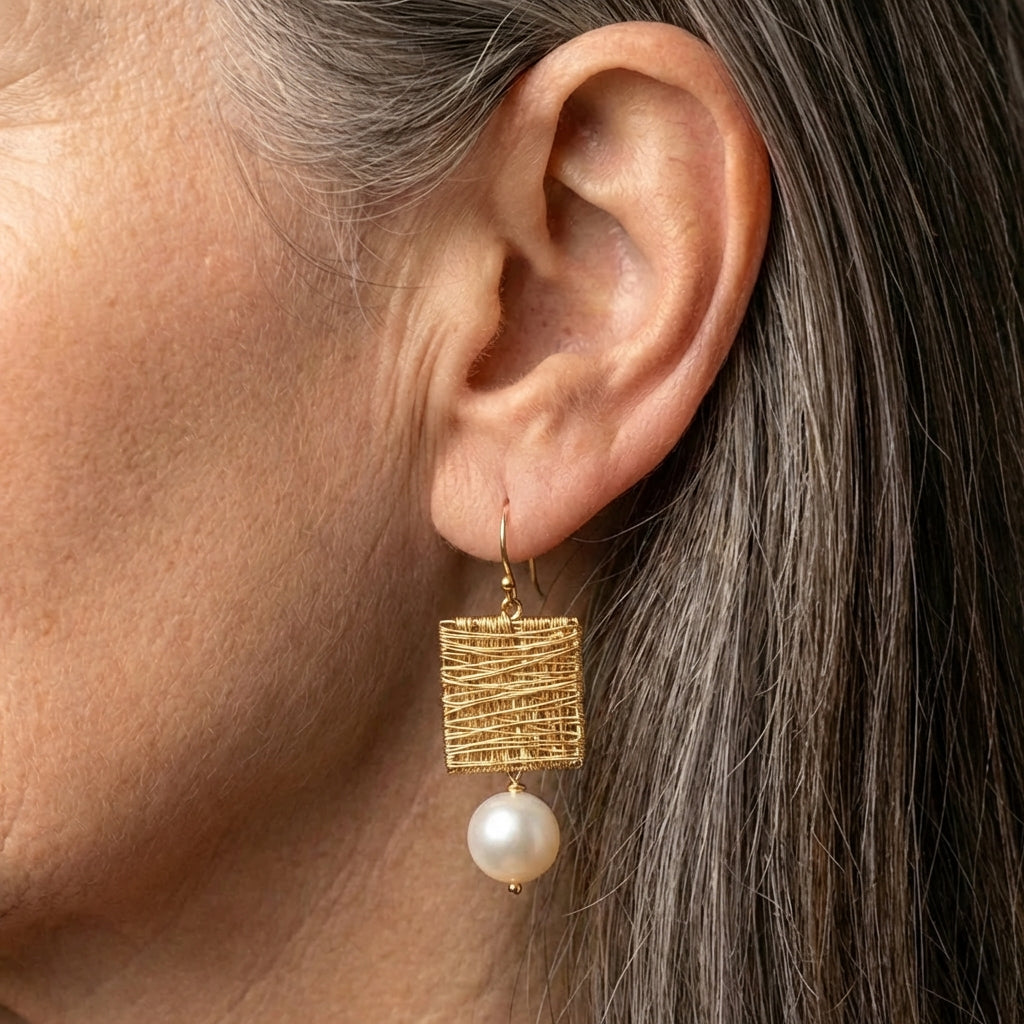 Golden Threads With Pearls Earrings