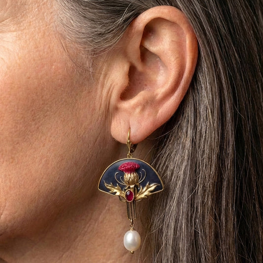 A Earring Set With Pearls and Red Crystal