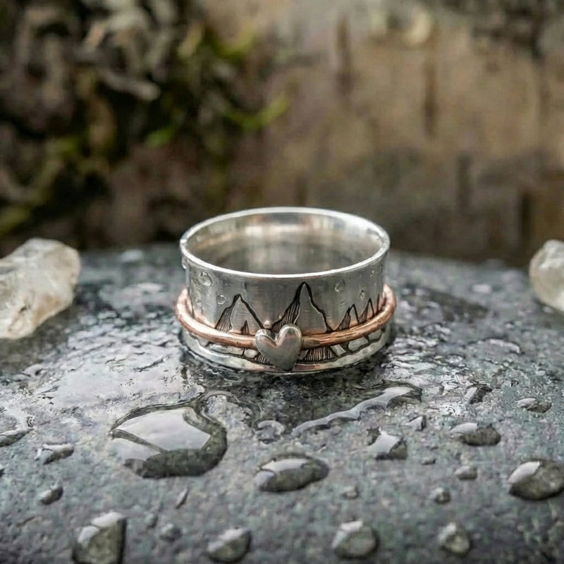 Vintage Mountain Heart Spinner Ring