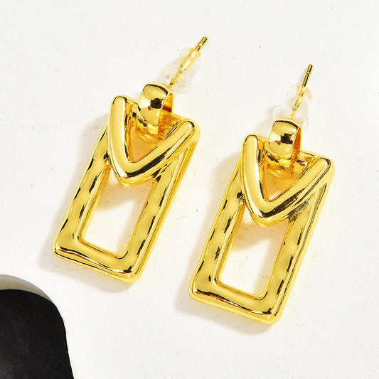 Gold Chunky Rectangle Earrings