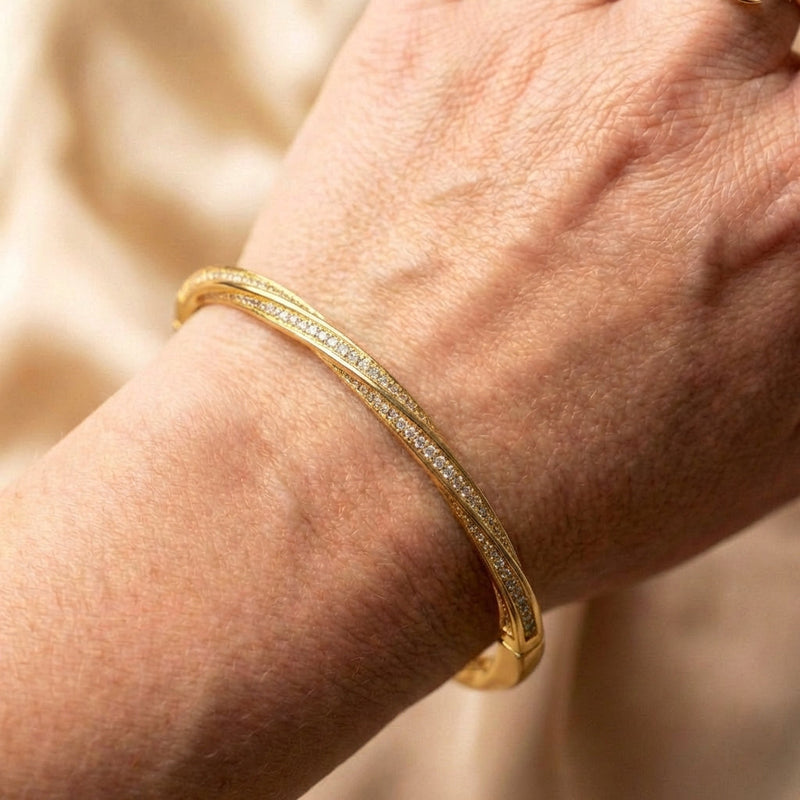 Gold Sleek Double Row Crystal Bracelet