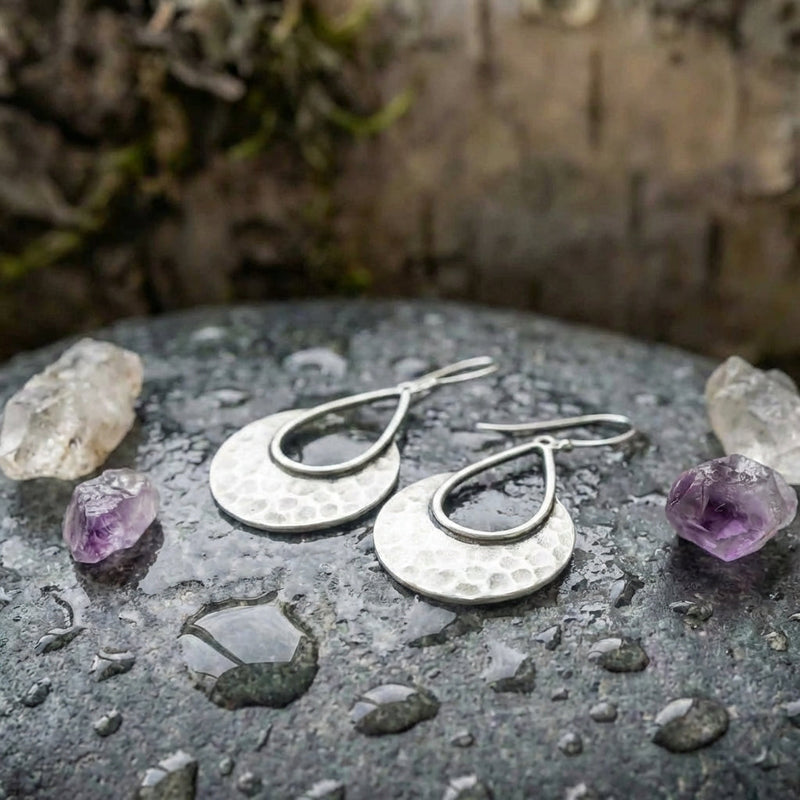 Hammered Silver Dangle Earrings