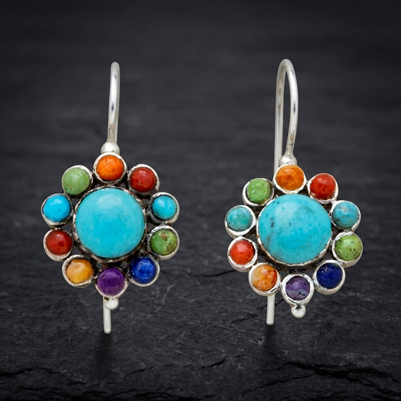 Multicoloured Turquoise Round Earrings