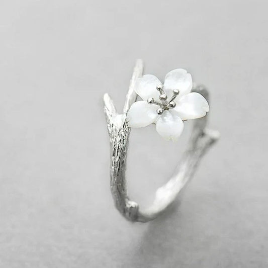 White Blossom Adjustable Ring
