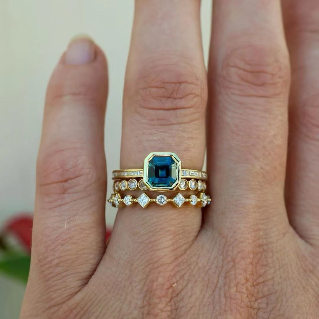 Blue Zirconia Gold Ring Set