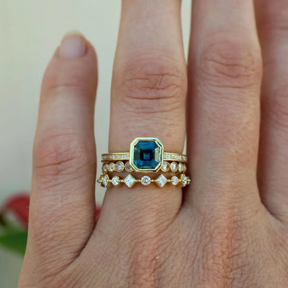 Blue Zirconia Gold Ring Set