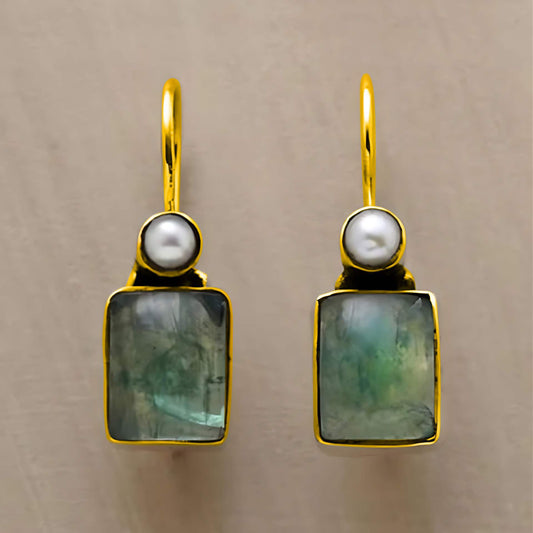 Green Stone Inlaid Pearl Earrings