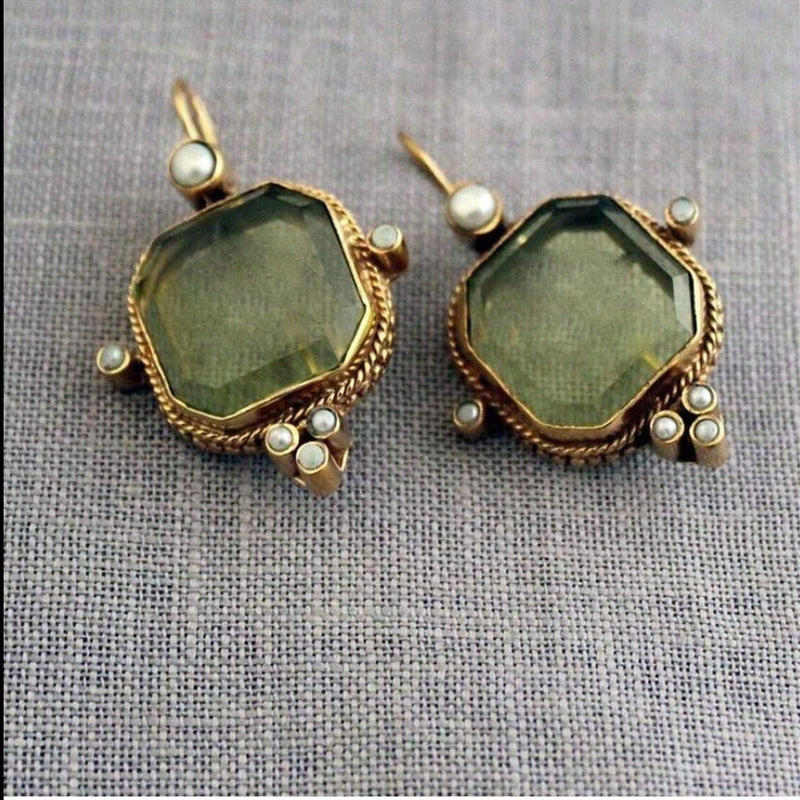 Vintage Blue Floral Engraved Gemstone Earrings
