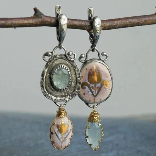 Pink Enamel Stone Earrings