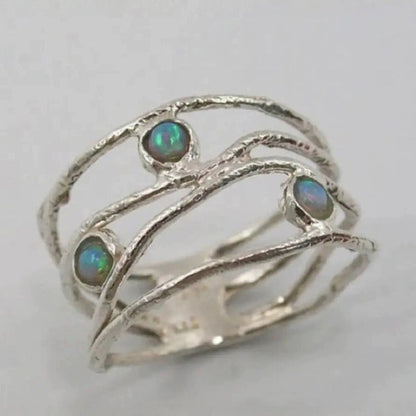 Elegant Silver Opal Vine Ring