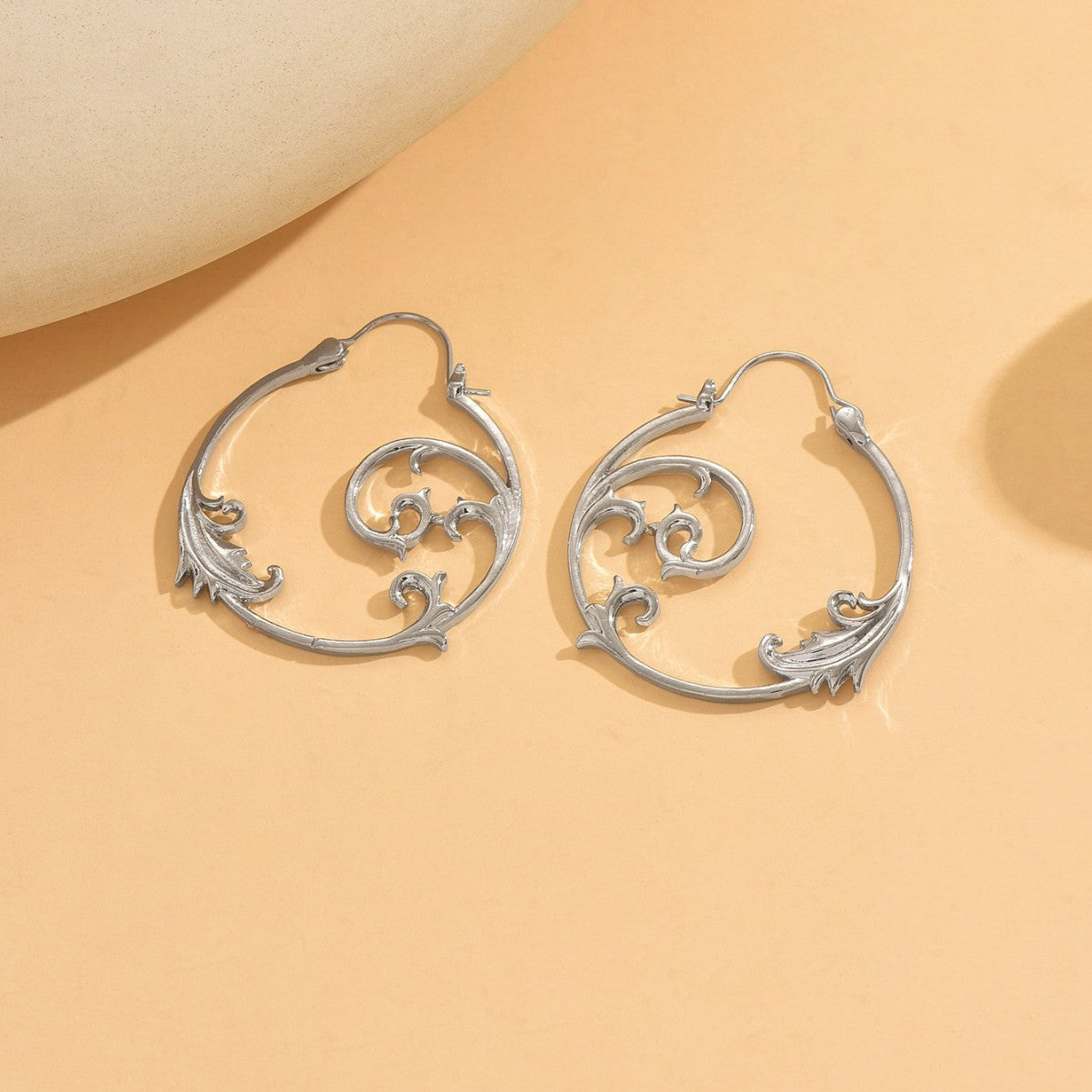 Vintage Gothic Ornament Statement Hoop Earrings