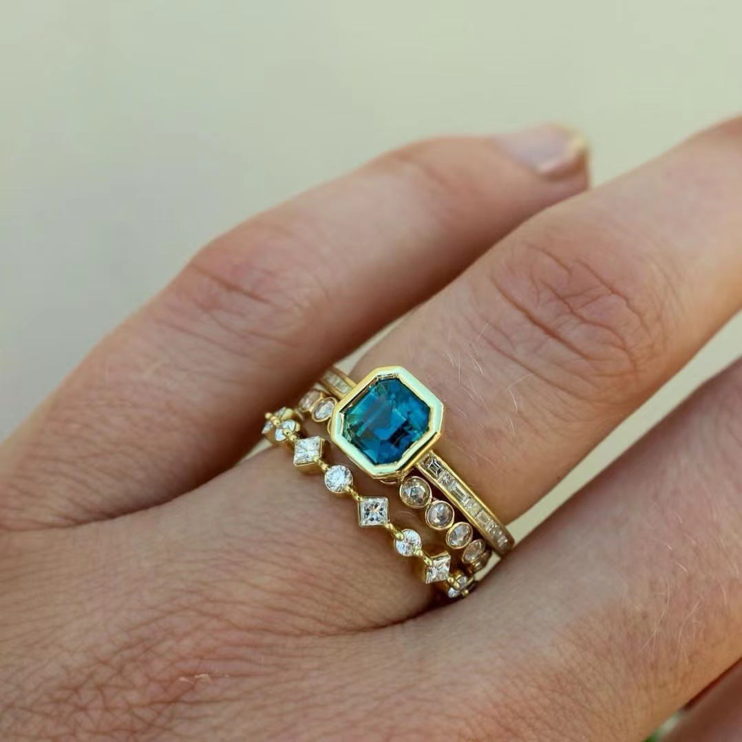 Blue Zirconia Gold Ring Set