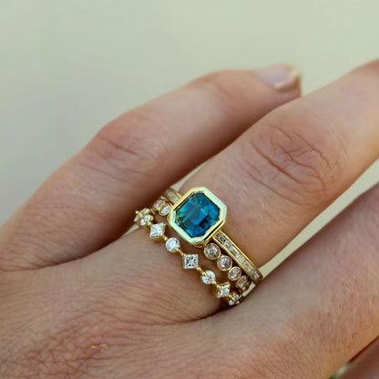 Blue Zirconia Gold Ring Set