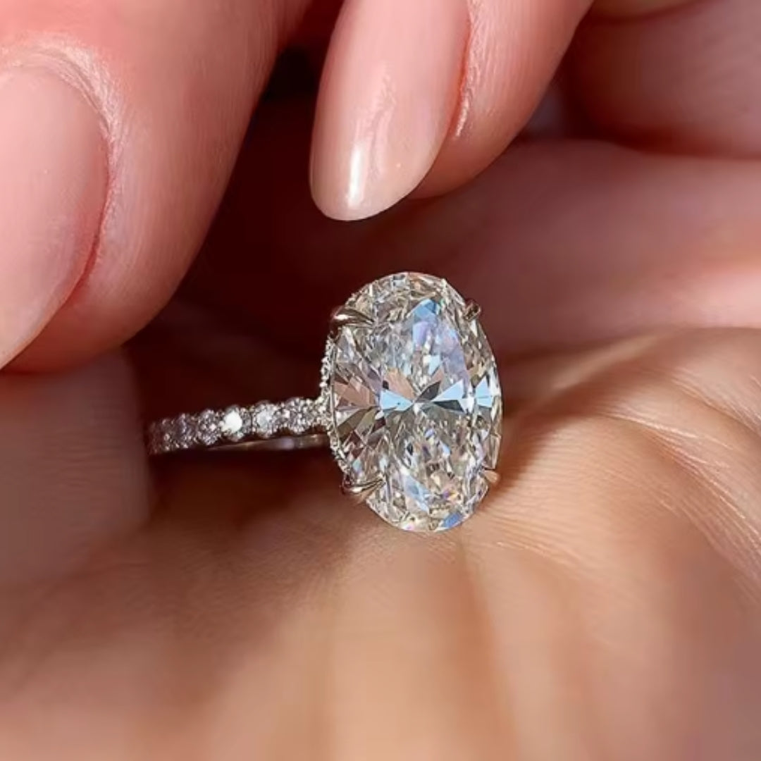 Oval Glass Silvered Ring