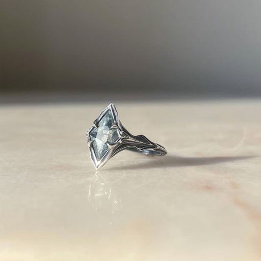 Vintage Blue Glass Dark Silver Ring