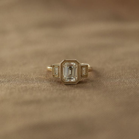 Gold White Glass Ring