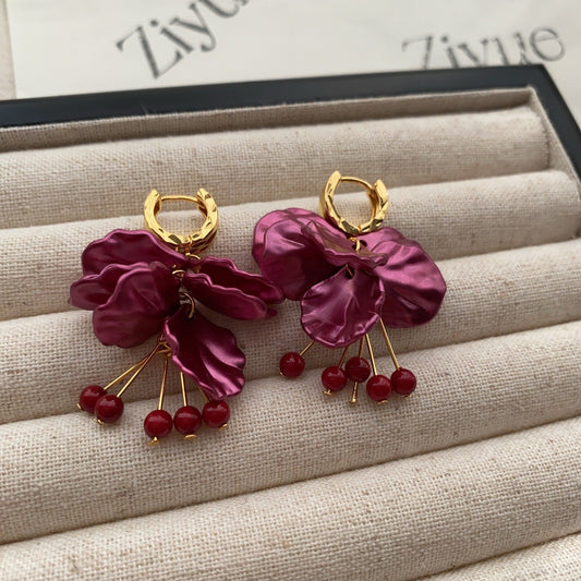 Romantic Burgundy Petal Earrings