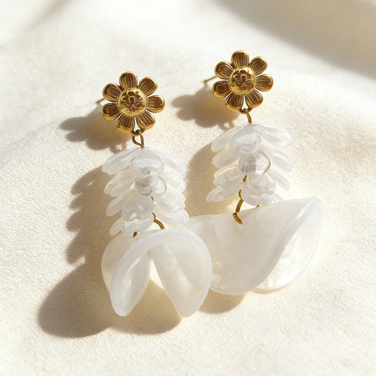 Romantic White Petal Earrings
