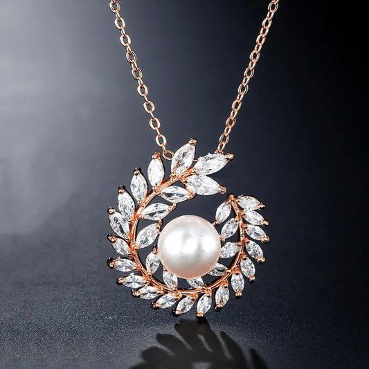 Rose Gold Wreath Pearl Pendant