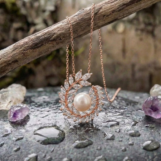 Rose Gold Wreath Pearl Pendant Necklace