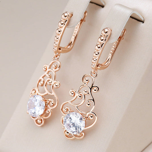 Elegant Gold Earrings With Crystal