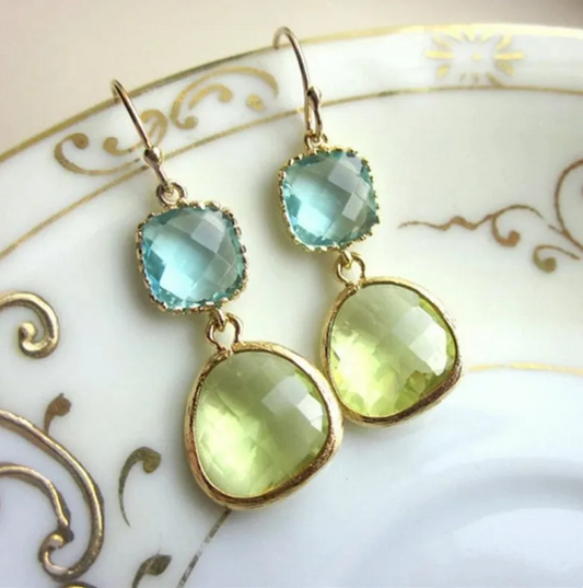 Irregular Resin Blue Green Earrings