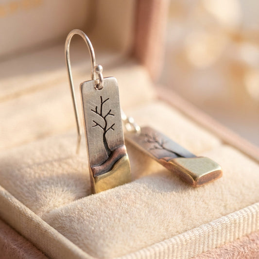 Square Leaf Dangle Silver Earrings