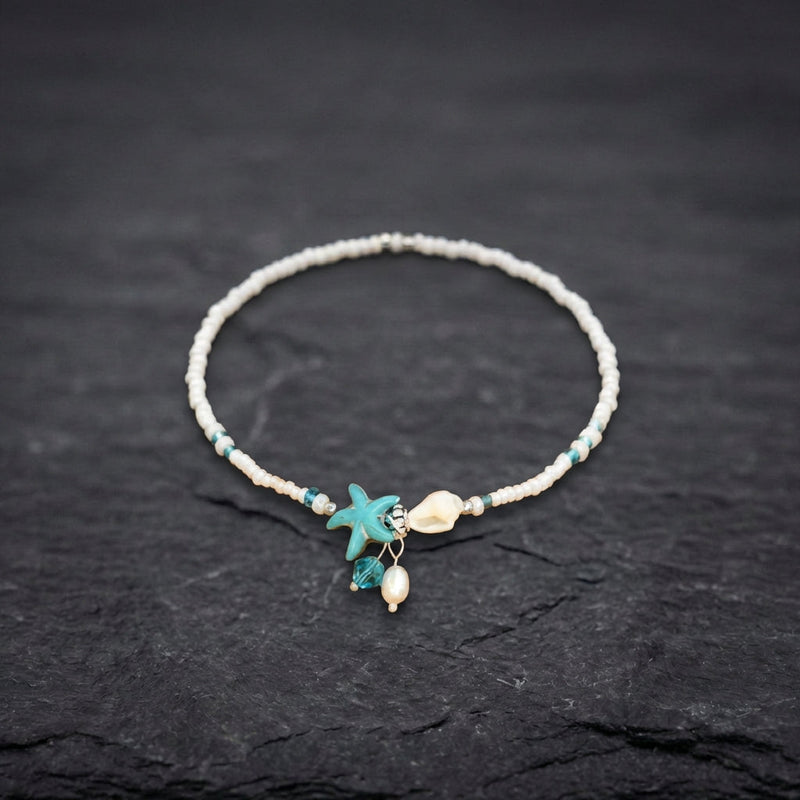 Star And Shell Anklet Bracelet With Natural Stones