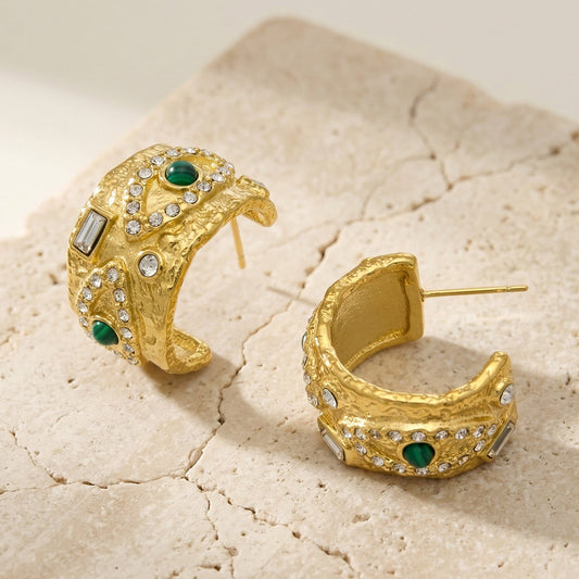 Statement Gold Emerald Earrings