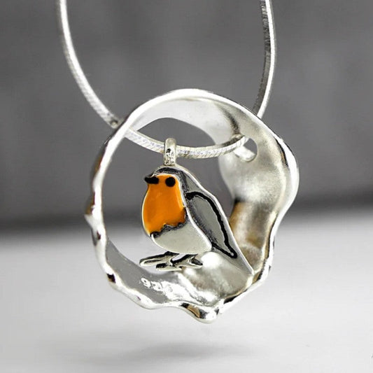Sterling Silver Robin Moon Circle Necklace