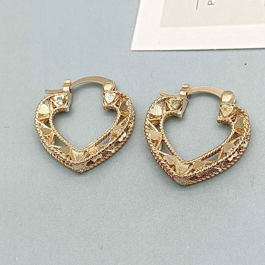 Textured Gold Heart Earrings