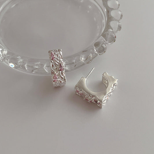 Textured Silver Hoop Earrings